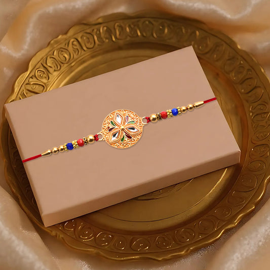 Elegant Meenakari Floral Rakhi With Colorful Beads  Golden Detailing