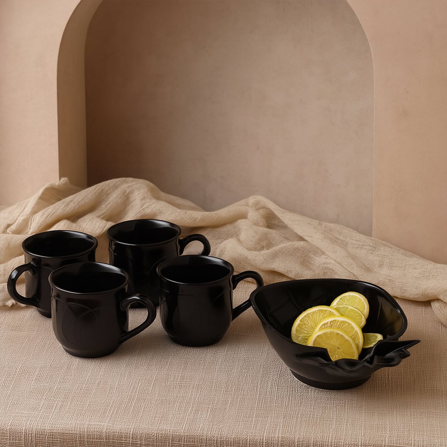 Pine Party Ceramic Tea / cups / Mug Set With Pineapple Shape Serving Bowl Milk Cup, Coffee Cup, Tea Cup, Breakfast Cup, Drinking Mug or Outdoor for Household, Gift for Birthday, Wedding Party (5 Pcs set)