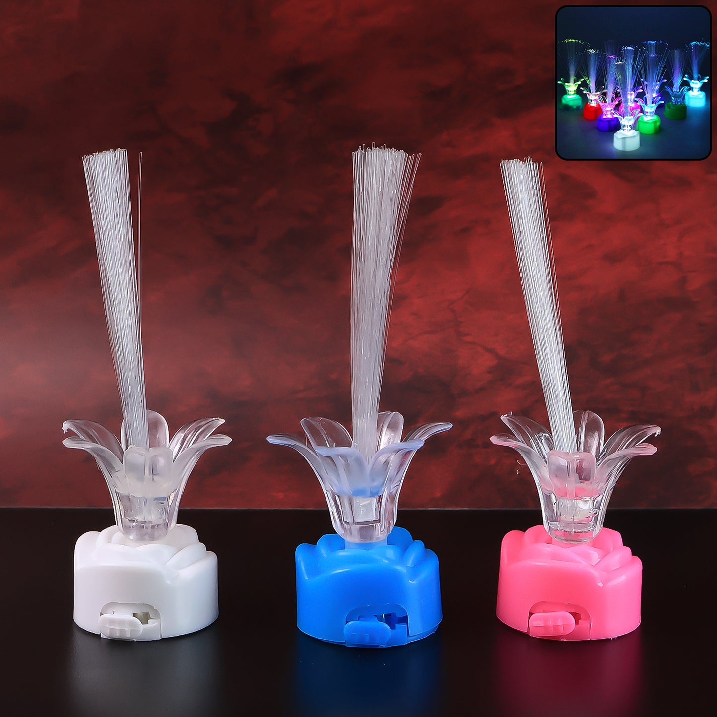 Multi-color Led Fiber Optic Flower Night Lamps (Mix Color 3 Pc)