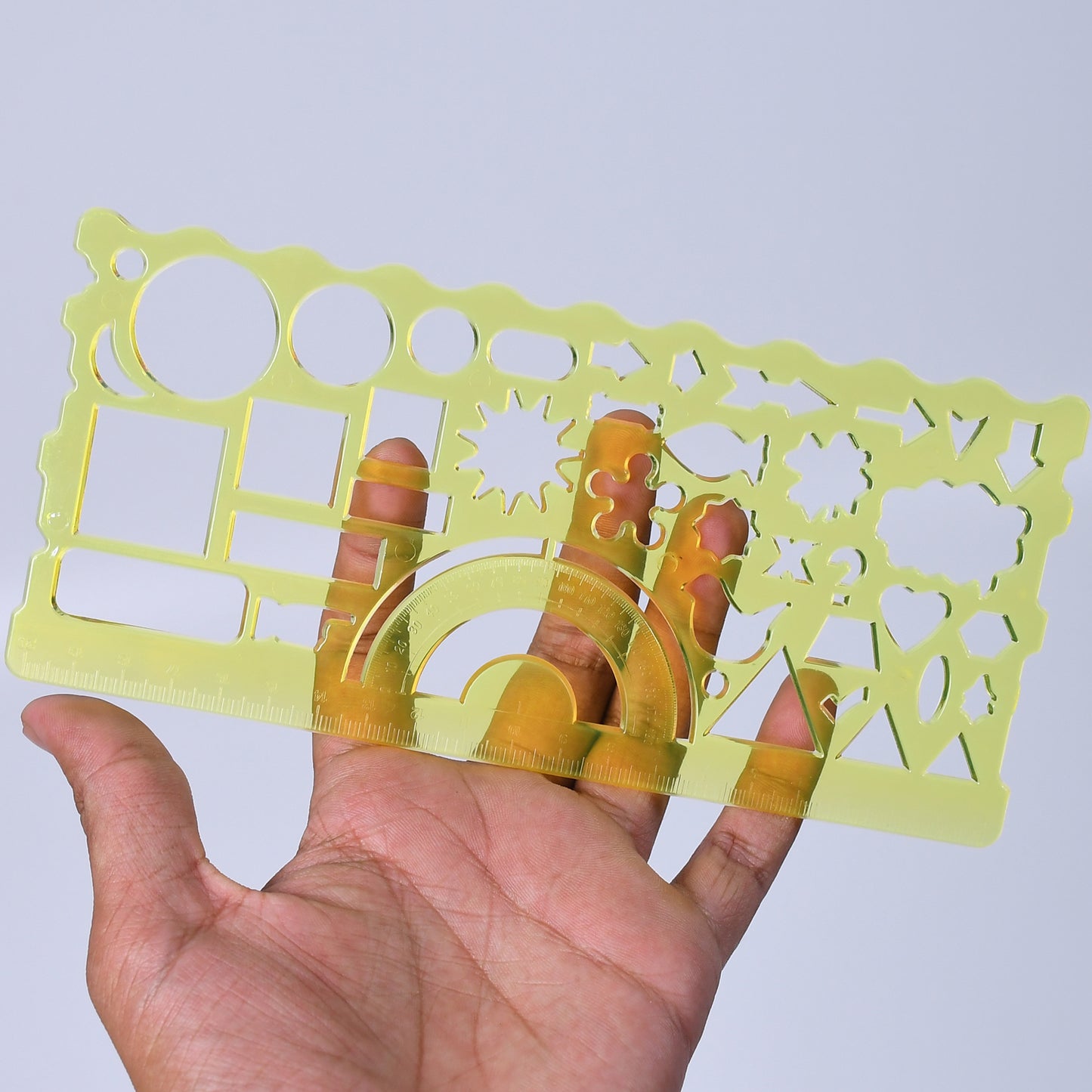 4085 Clear Green Circle Triangle Square Rectangle Template Drawing Ruler Scale Suitable For School Drawing Use ( 2pc )