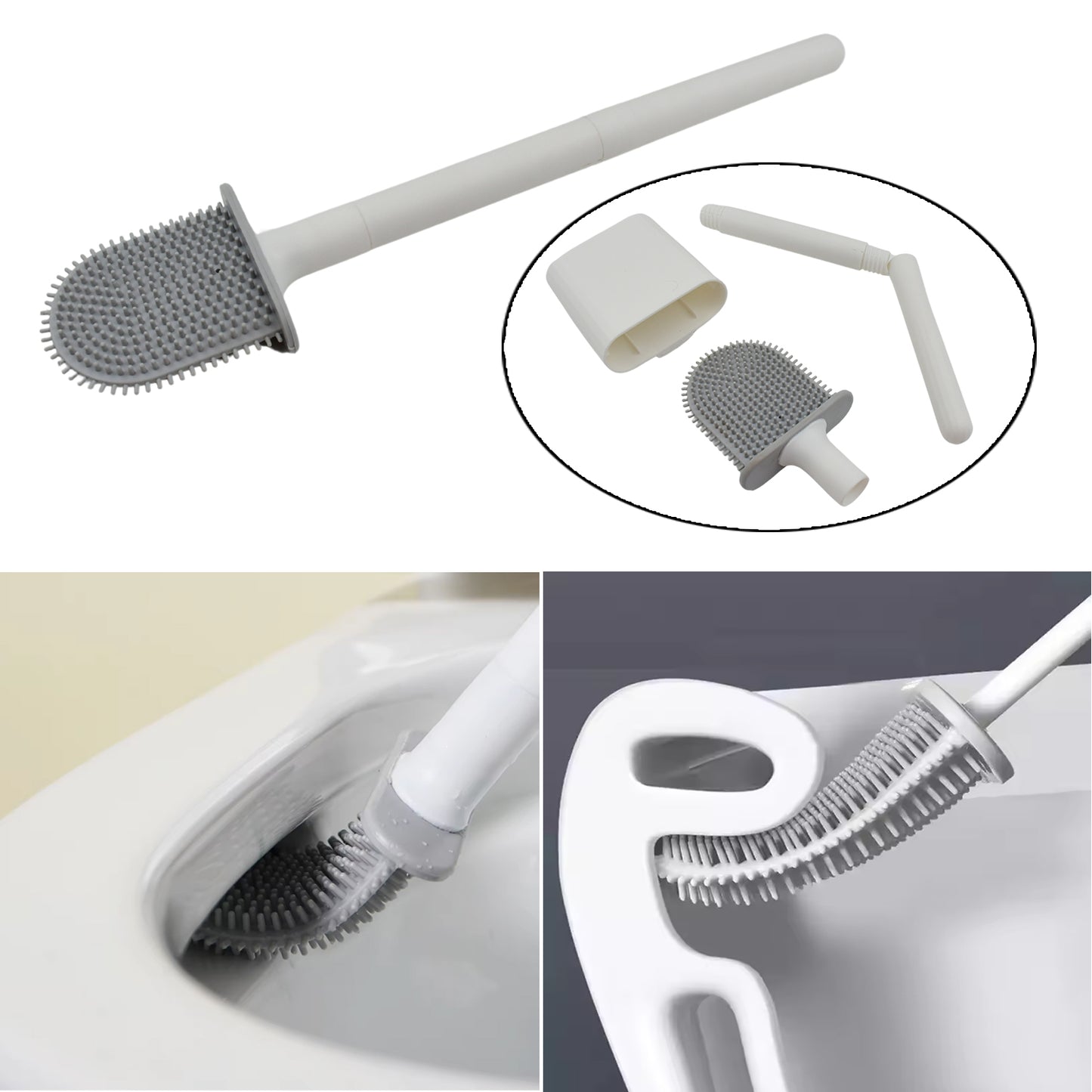 13050 Portable Silicone Toilet Brush With Holder Flex Toilet Brush - Wall Mounted Anti-drip Set Toilet Cleaner Brush Non-slip Long Handle Toilet Brush Pack Of 1