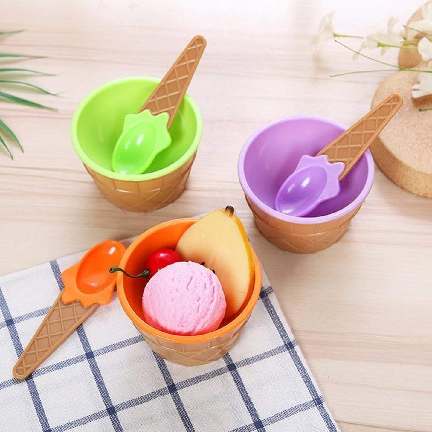 5320 Ice-cream Waffle Spoon Bowel Cup Set Premium Ice Cream Set Ice-cream Bowel With Spoon 2pc Couple Bowl Set