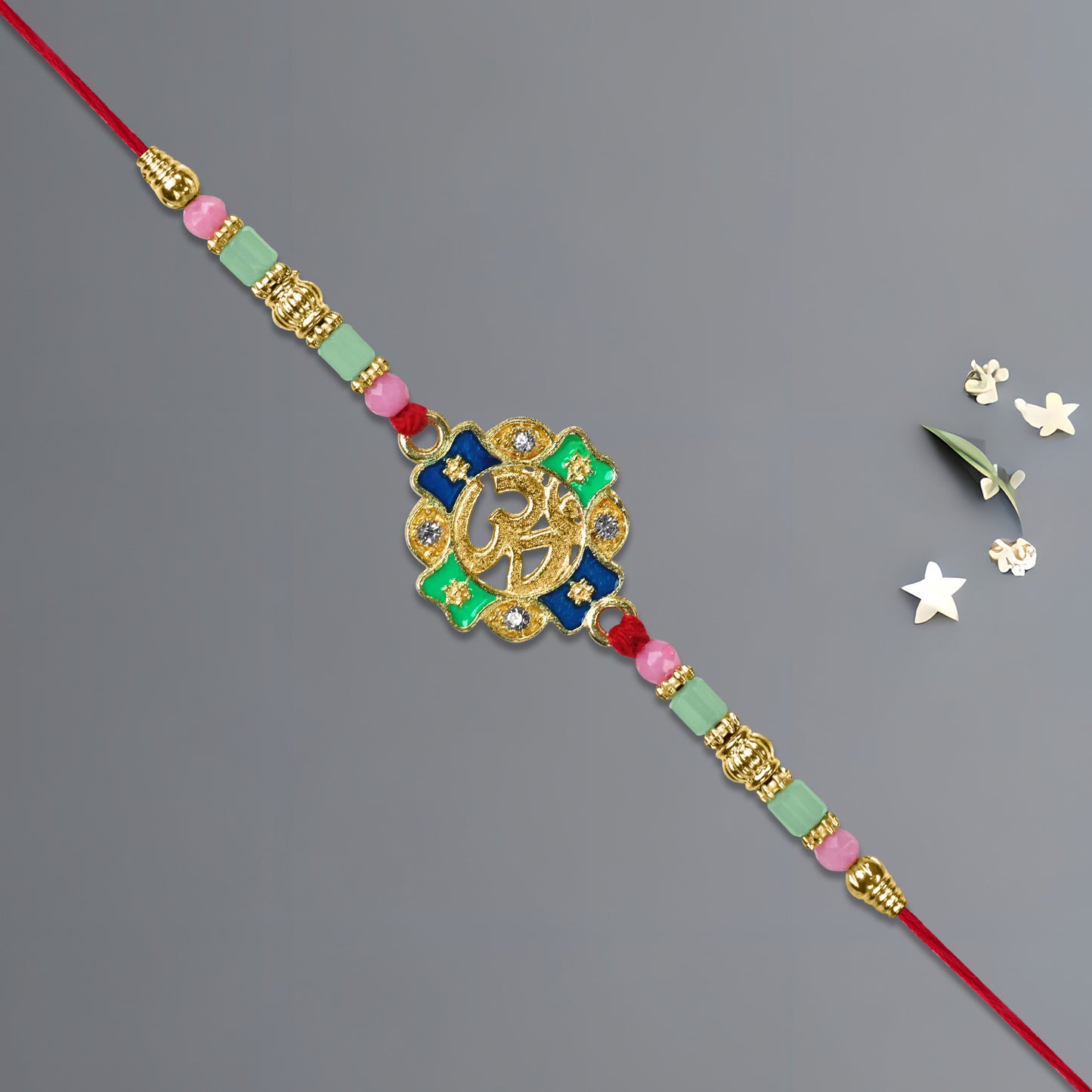 Om Rakhi With Colorful Beads