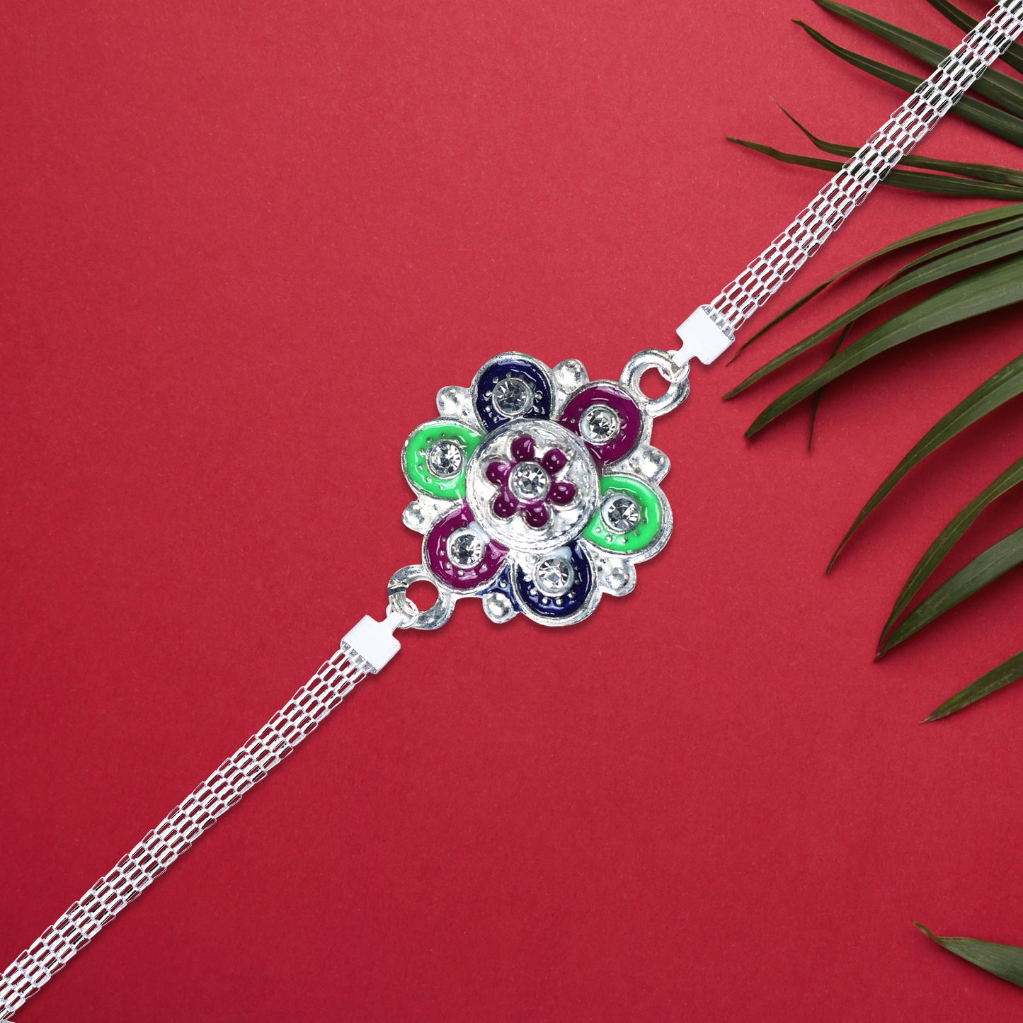 Silver Flower Motif Rakhi