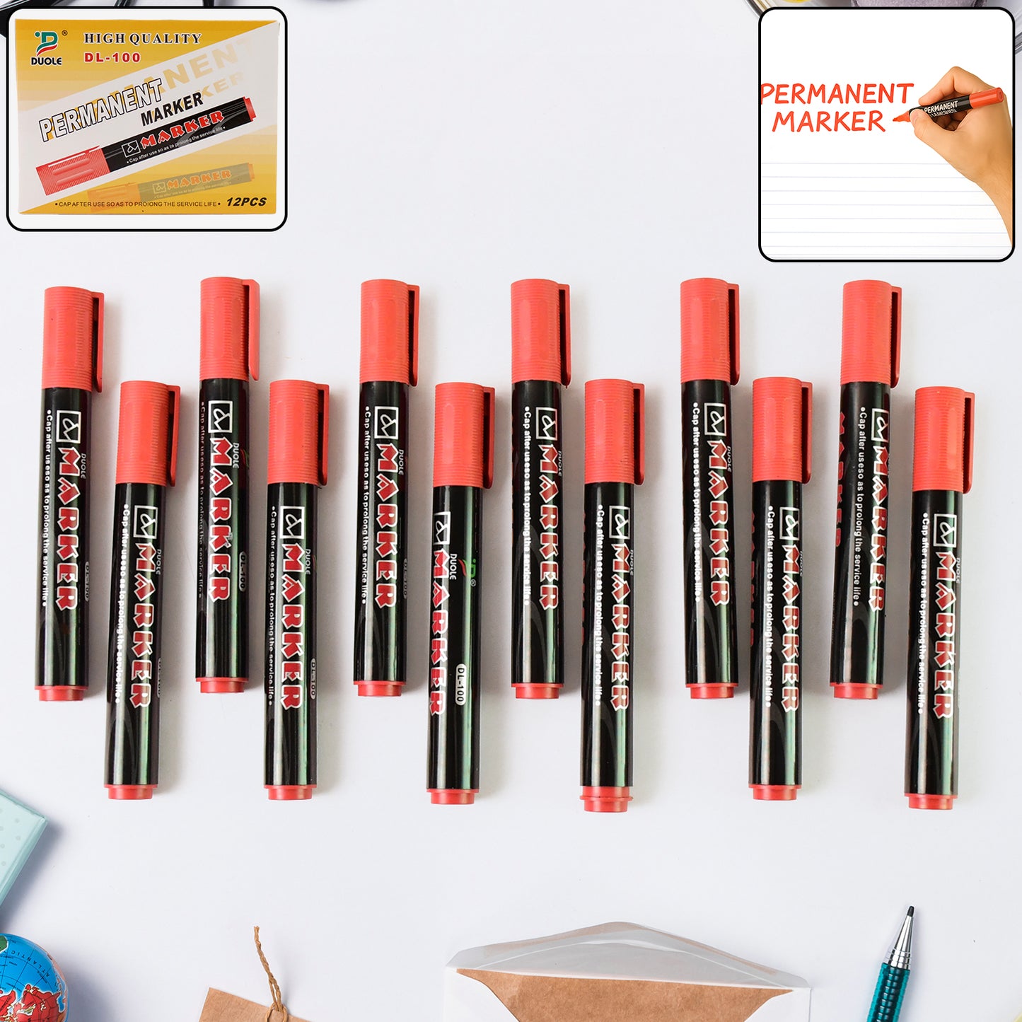 Premium Permanent Red Marker Pen Set (12 Pcs Set)