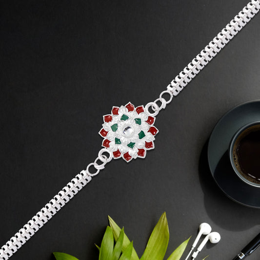 Silver Flower Design Rakhi