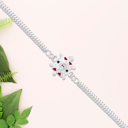 Designer Turtle Rakhi With Silver Finish And Enamel Highlights