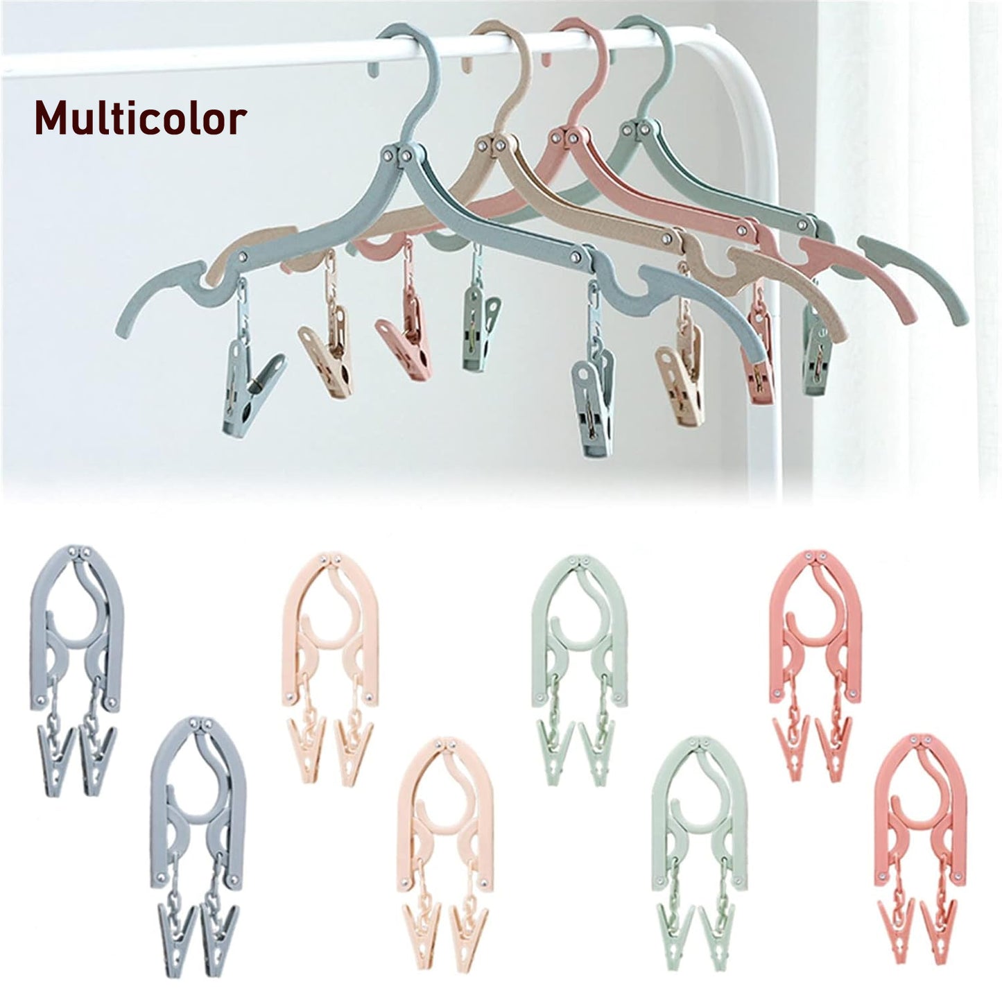 Folding Hanger With Clips For Clothes Adjustable Hanger (1 Pc)