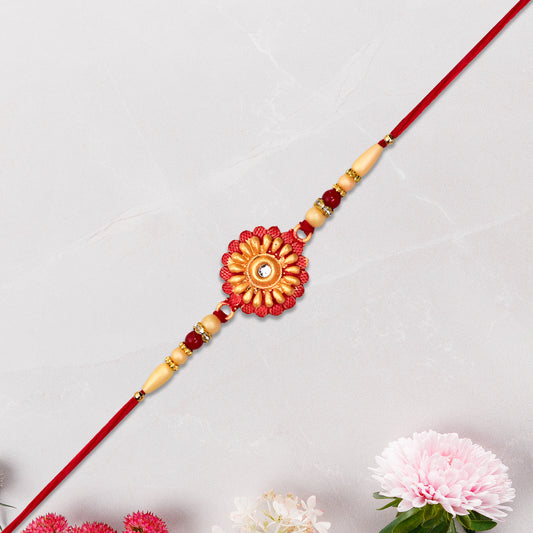 Floral Bead Rakhi With Central Stone