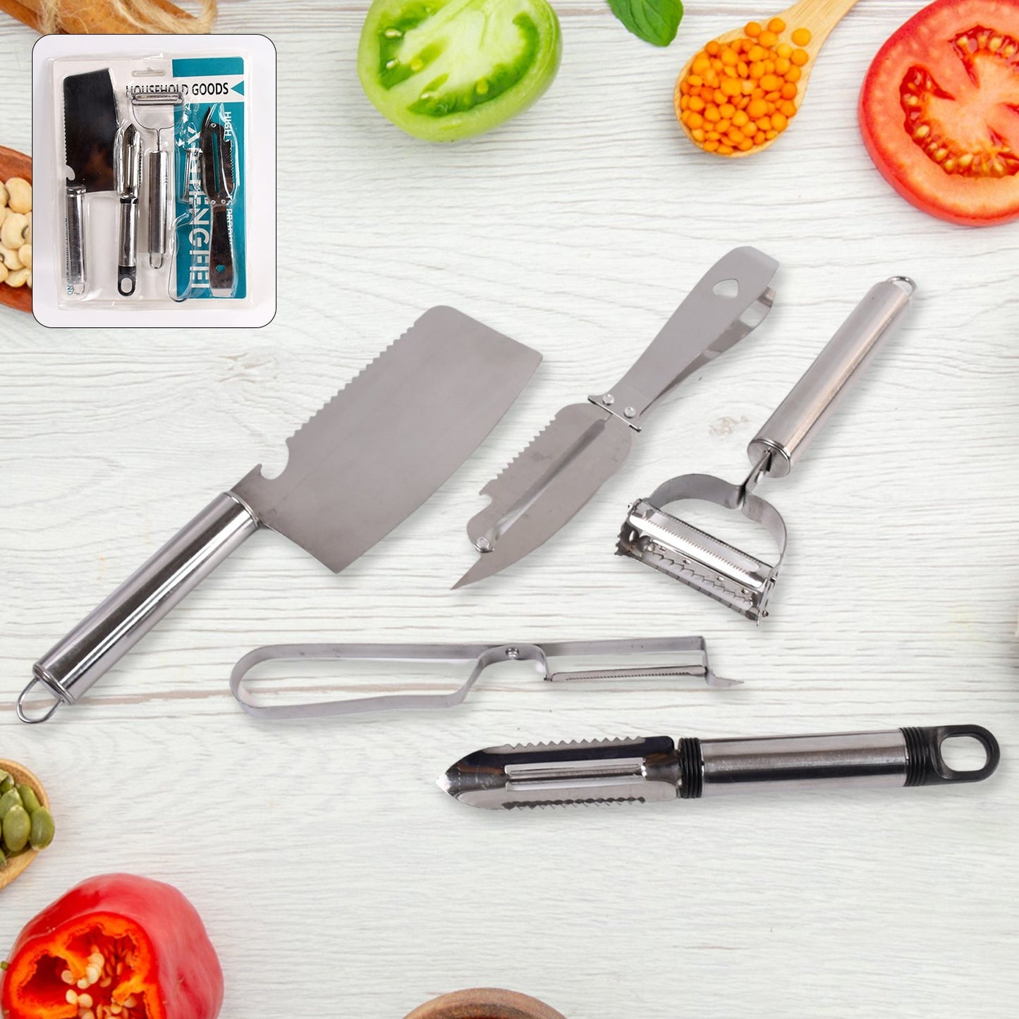 Multifunctional Peeler Grater Fruit Peeler Kitchen Household Gadget Set (5 Pc Set)