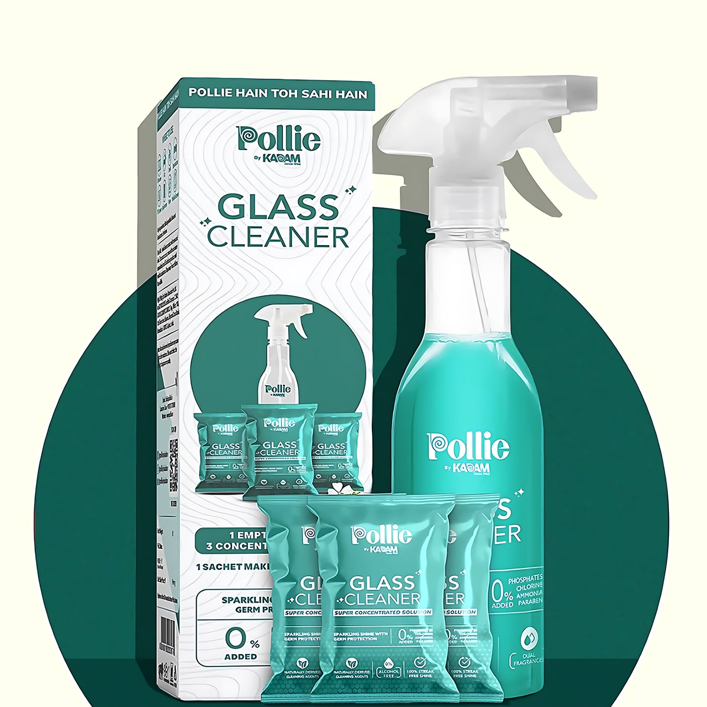 Pollic Kadam Concentrated Glass Mirror Cleaner Refill Kit With Reusable Spray Bottle