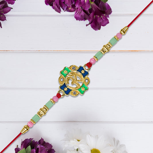 Om Rakhi With Colorful Beads