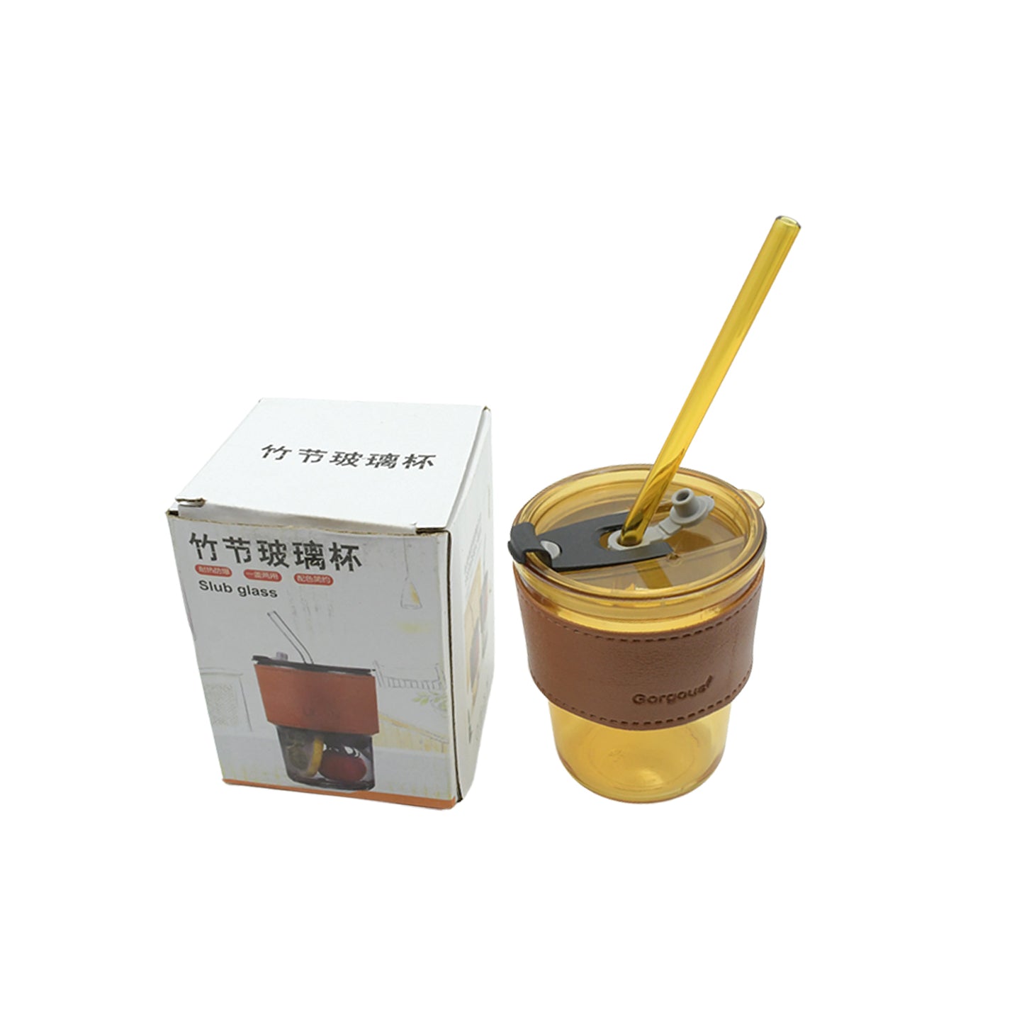 5887 Home Glass Coffee Mugtea Cup With Glass Straw And Leakproof Lid Travel Friendly Cups With Heatproof Sleeves