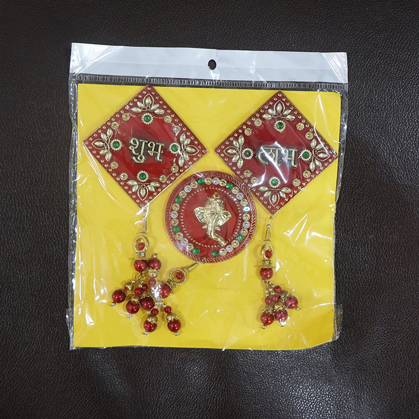 Decorative Wall Hanging Set With Shubh Labh And Ganesh Design (3 Pc)