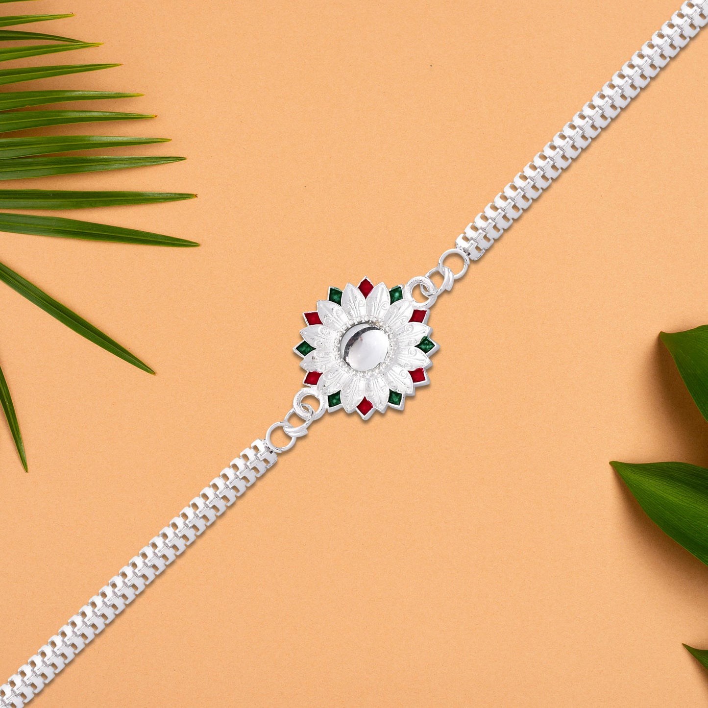 Sunflower Shape Rakhi With Silver Chain