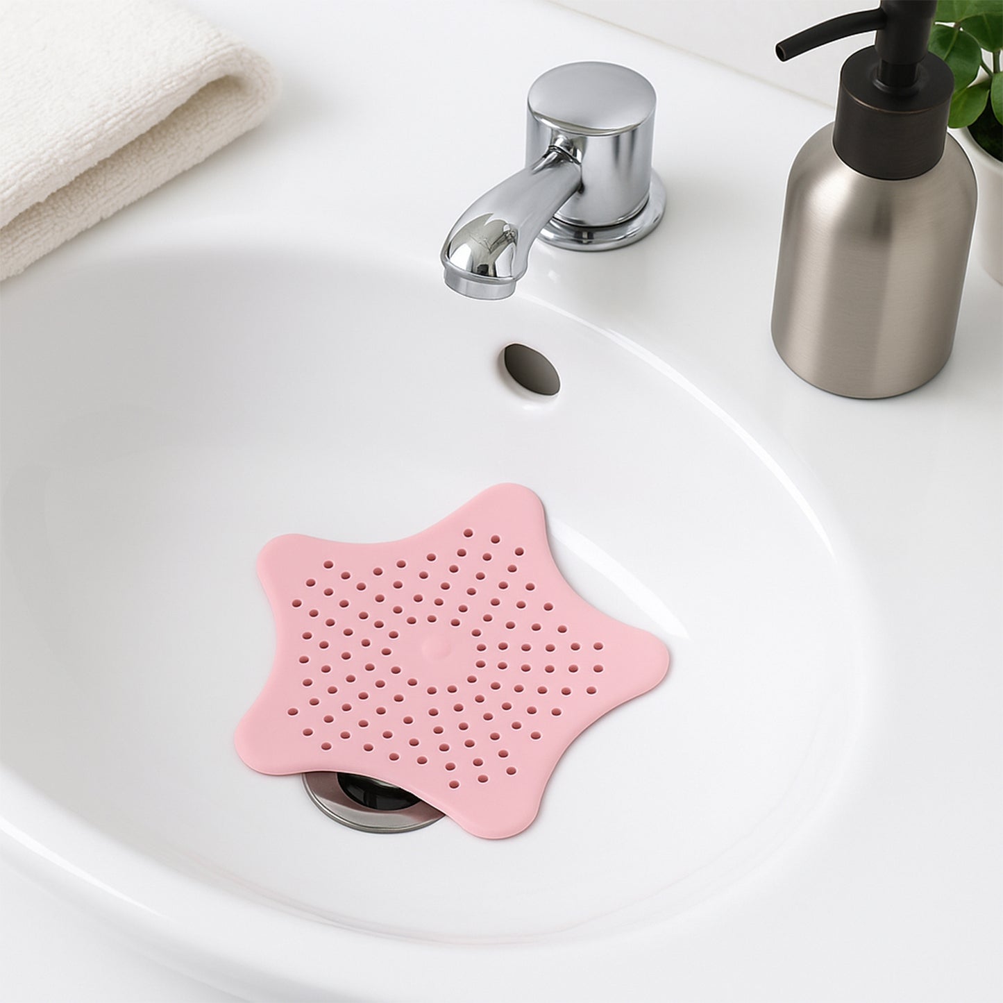 Baby Pink Silicone Star Shaped Sink Filter Bathroom Hair Catcher Drain Strainers For Basin