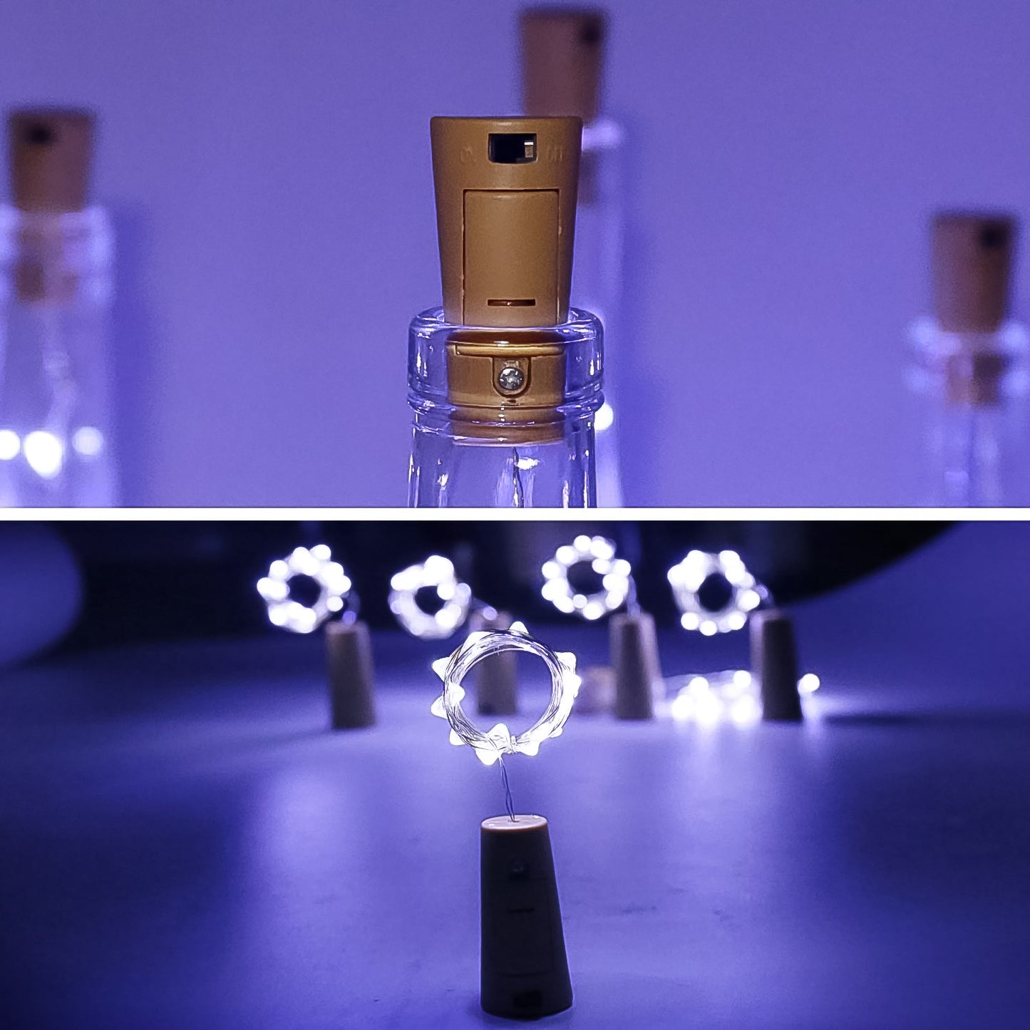 Wine Bottle Cork String Light Multi Led 2m Cable Length Copper Wire Battery Operated (White 1 Pc)