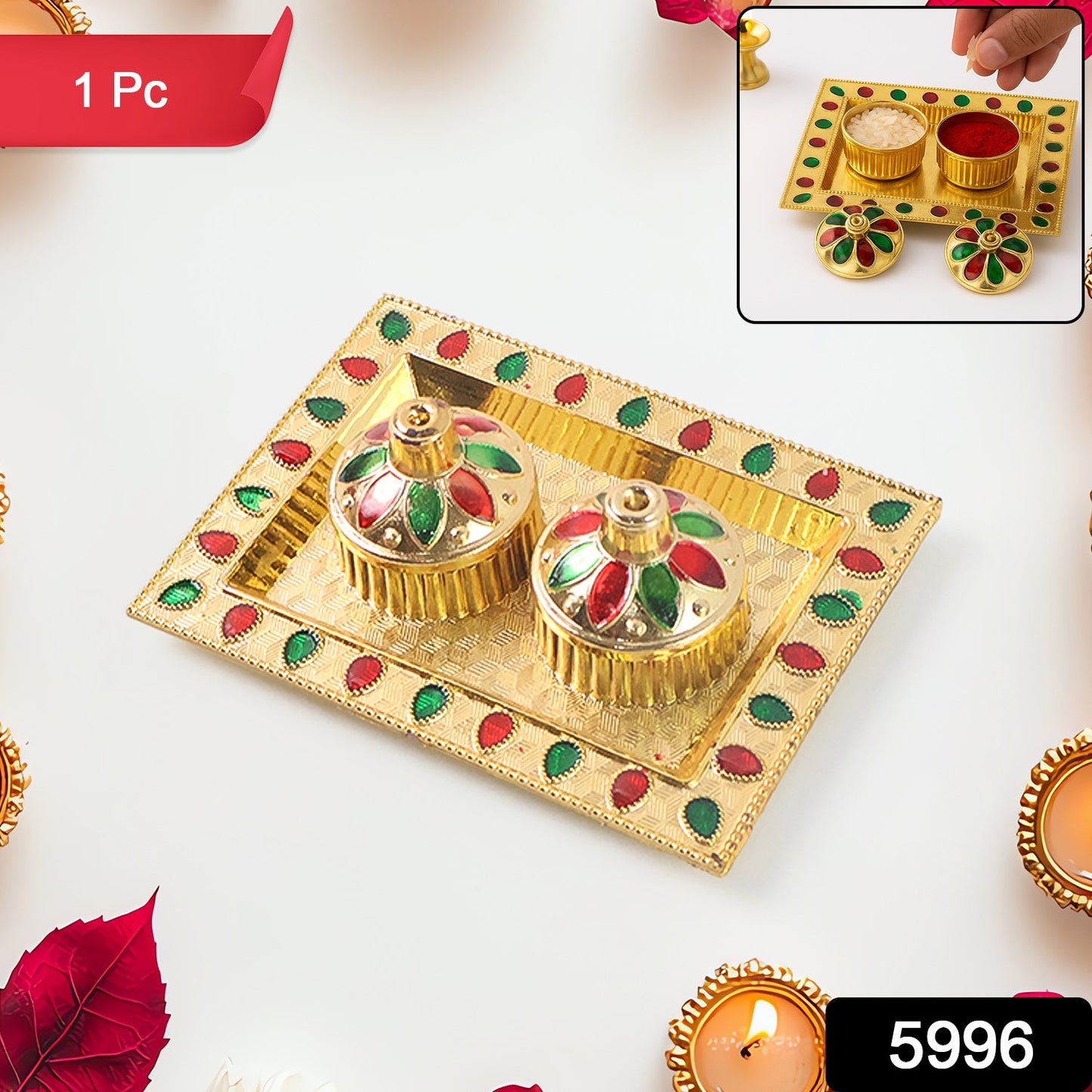 Rakasha Bandhan Special Puja Thali, Kumkum Thali Holder, Pooja Return Gift, Indian Housewarming Gifts, Brother / Bhai / Bhabhi / Sister / Family for Rakshabandhan, Diwali
