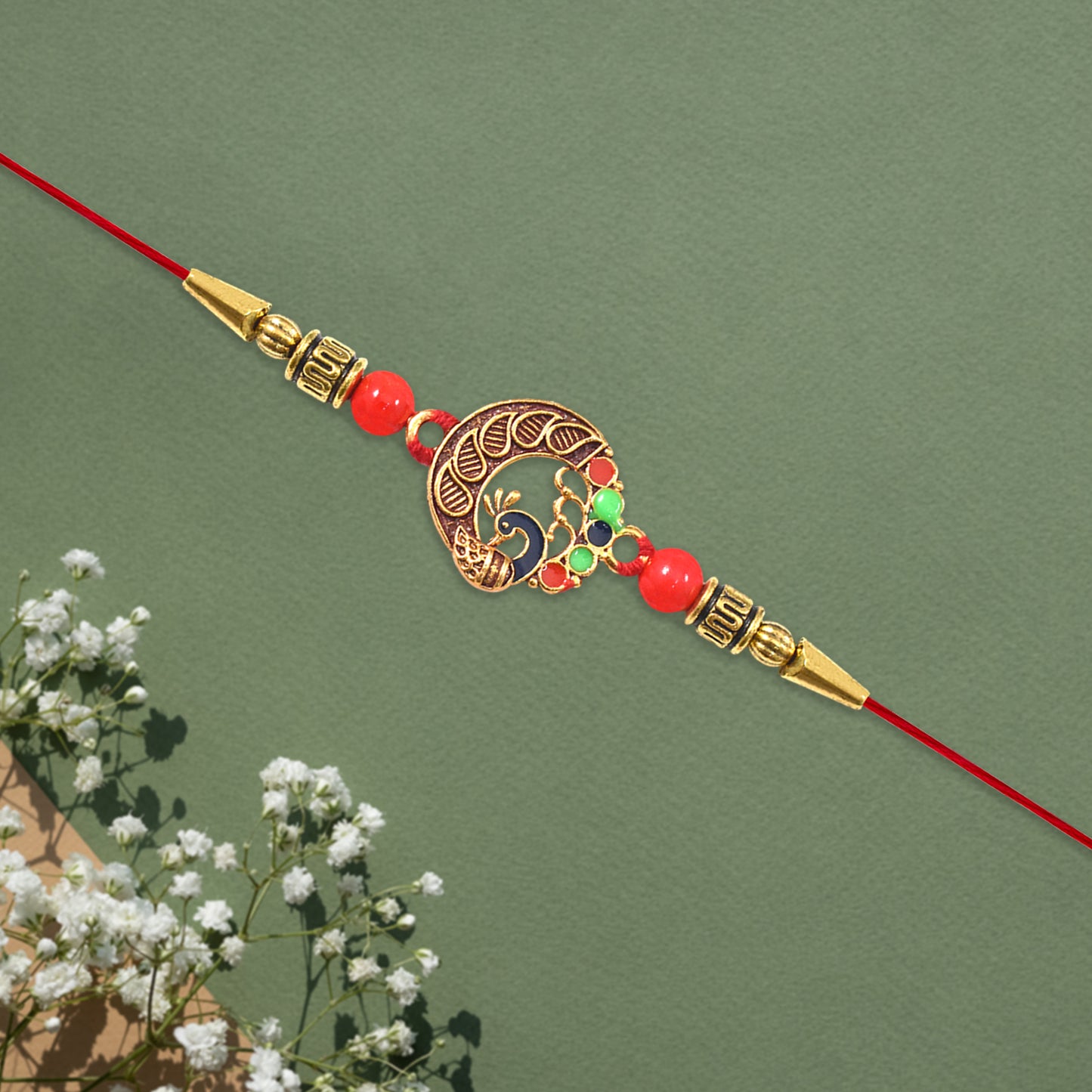 Elegant Round Peacock Design Rakhi