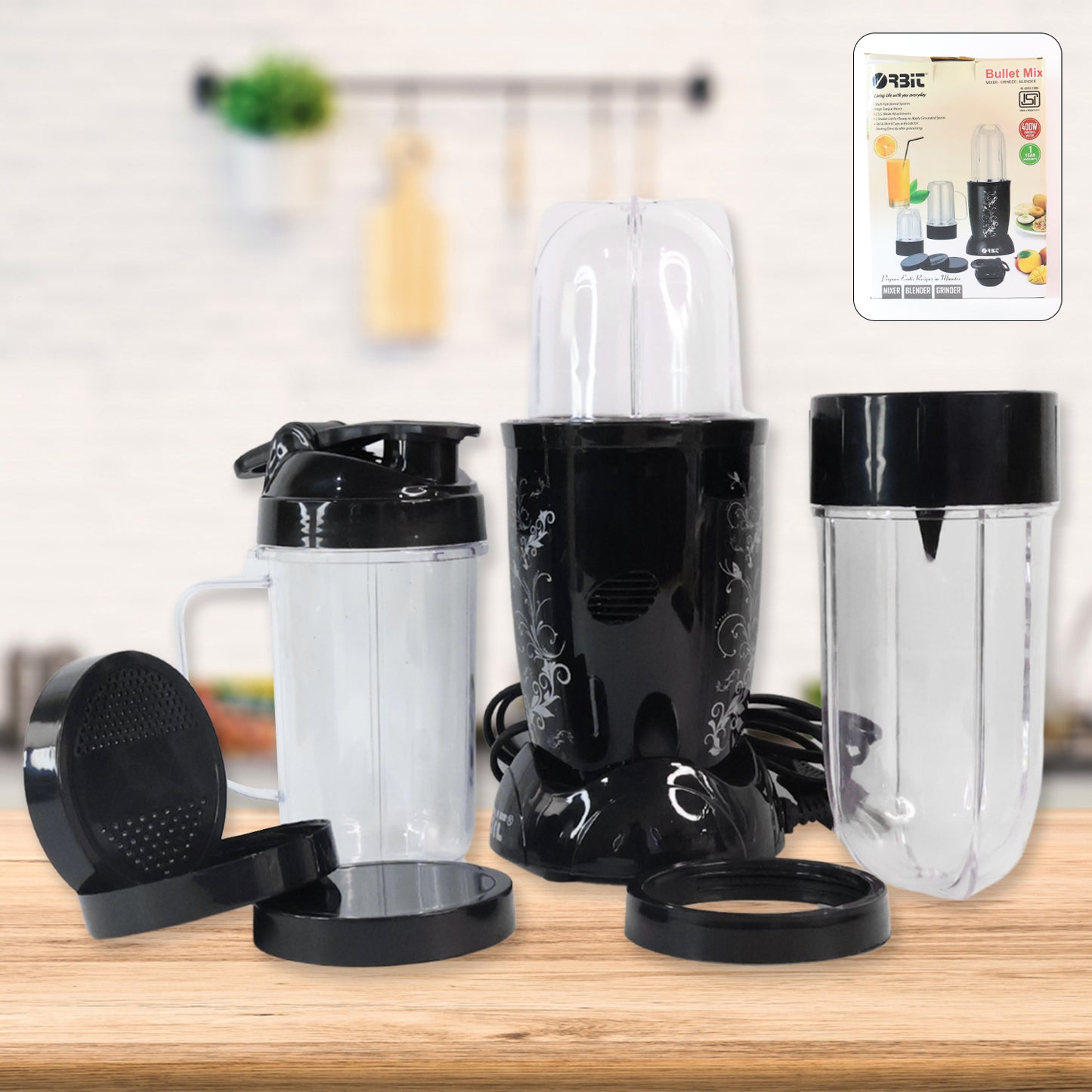 Orbit Bullet Mixer Grinder - 400w With 3 Jars