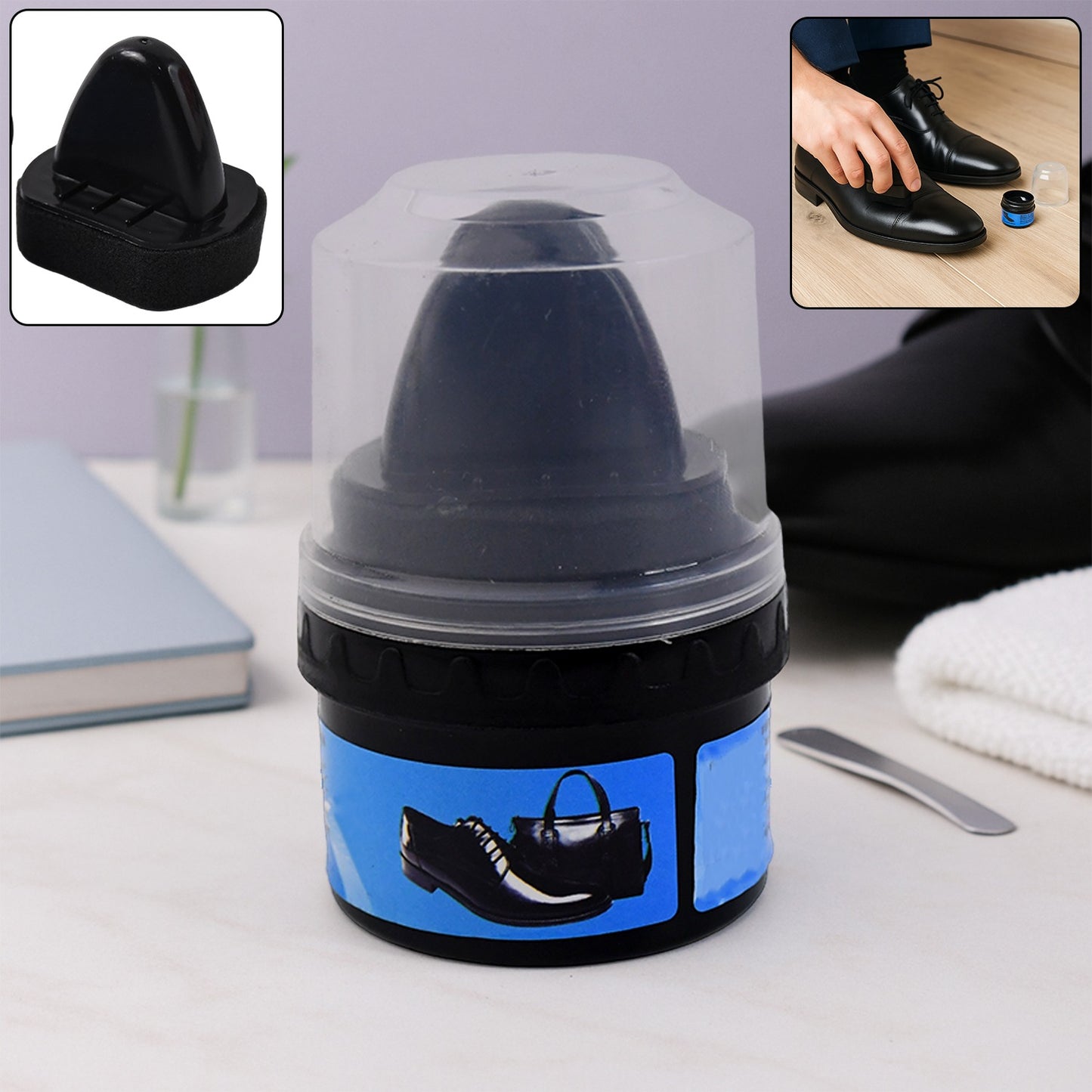 Instant Shoe Shine Sponge With Liquid Polish (1 Pc)