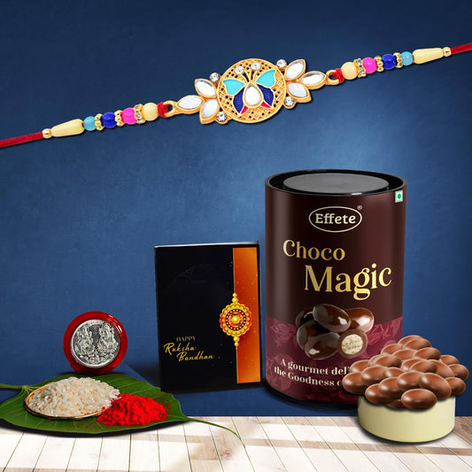 Flower Rakhi For Brother Set Of 1 With Chocolate Magic 96gm (K1_514_em)