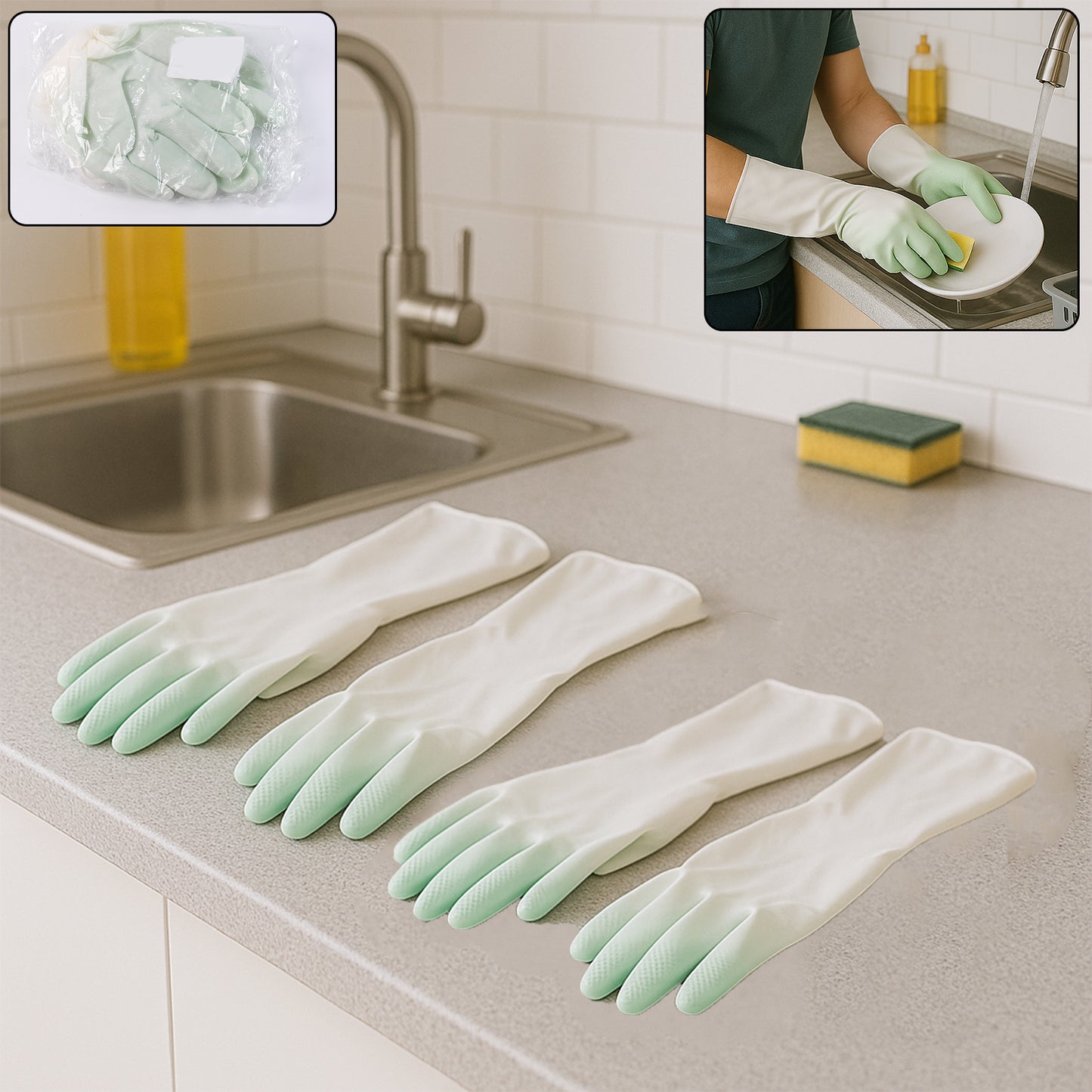 Latex Household Gloves (2 Pair  Mix Color)