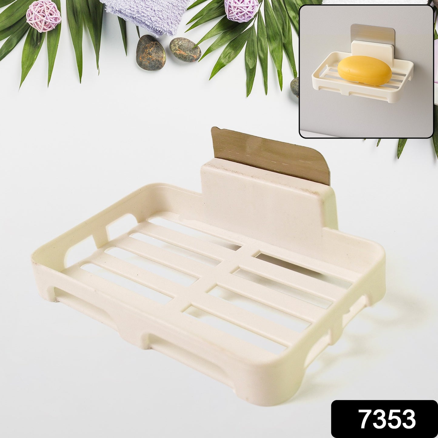 Self-adhesive Wall Mount Plastic Soap Dish With Drain Slots