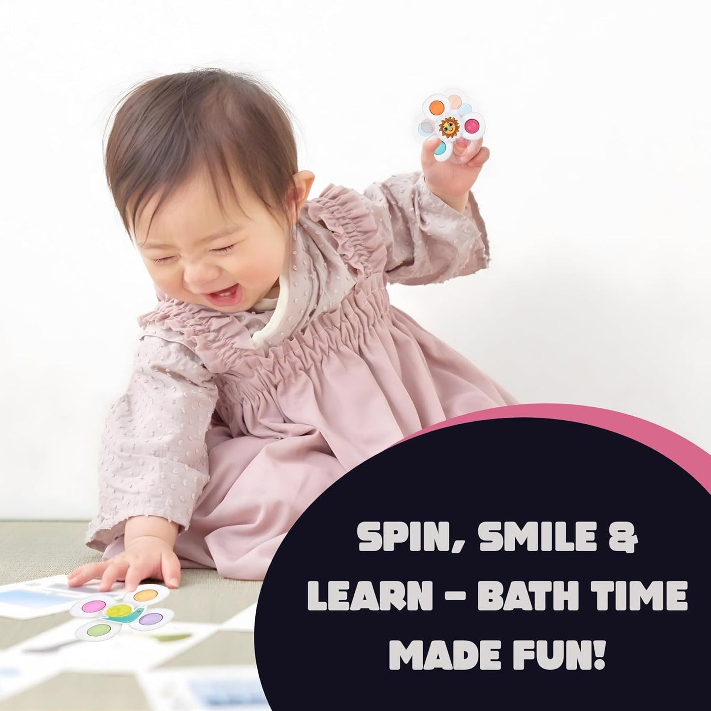 White Baby Spinner Toy Set  Sensory Suction Spin Toys (3 Pc Set)