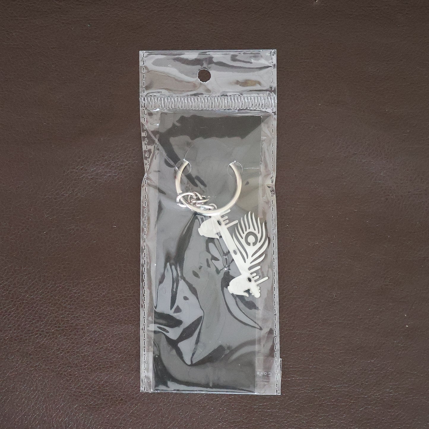 Krishna Flute  Peacock Feather Metal Keychain - (1 Pc)