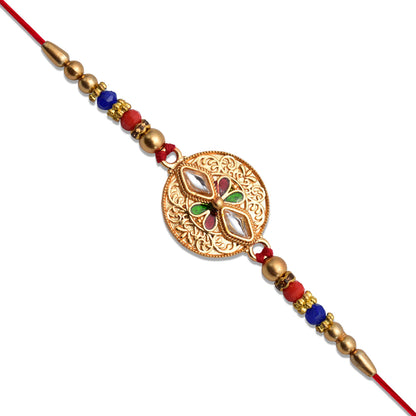 Antique Finish Rakhi With Meenakari  Kundan Work