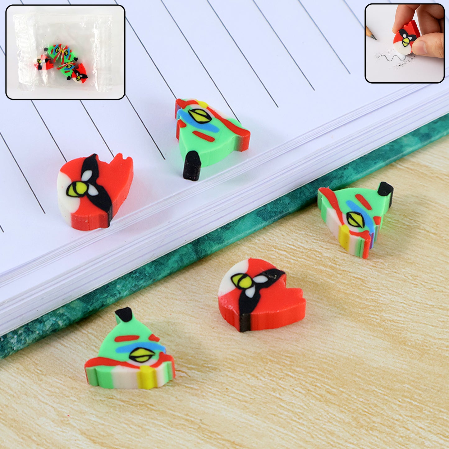 Mini Cartoon Shaped Pencil Erasers - (5 Pc  Set)