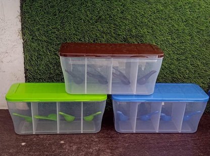 5578 Kitchen Multipurpose Air-tight 4 Sections Storage Containers  Pickle (Achar) Jar With 4 Spoon For Each Section (1 Pc  Mix Color)