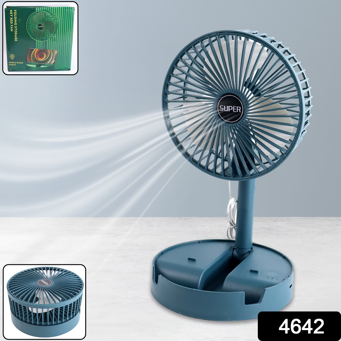 4642 Telescopic Electric Desktop Fan Height Adjustable Foldable  Portable For Travelcarry  Silent Table Top Personal Fan For Bedside Office Table (Battery Not Include)