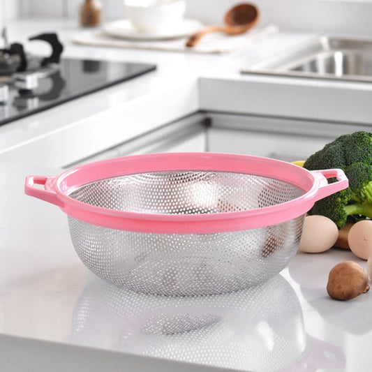 7147 Big Stainless Steel Colander With Handle Large Metal Mesh Basket Strainer For Pasta Spaghetti Berry Veggies Fruits  Kitchen Food Colander Dishwasher Safe (1 Pc )
