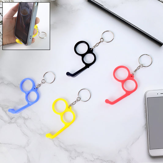 2-in-1 Plastic Dual-finger Mobile Stand Cum Keyring  (1 Pc Mixed Color)