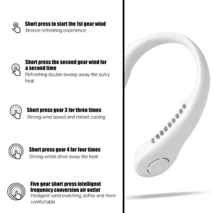 0876 Neck Fan Portable And Wearable Personal Fan Usb Rechargeable Headphone Design Neckband Fan With 3 Speeds Suitable For Outdoor Family Sports Travel