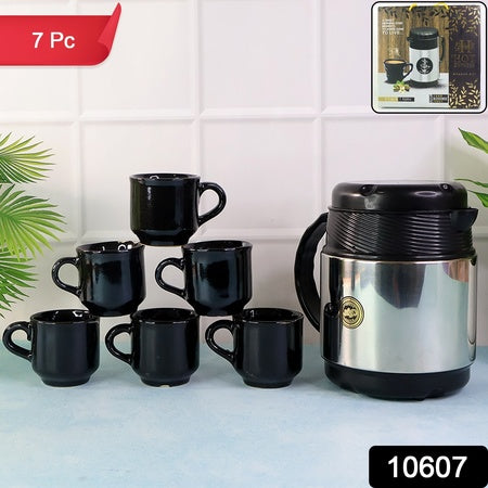 Tea And Coffee Thermos Flask And 6 Ceramic Cups (1 Set)