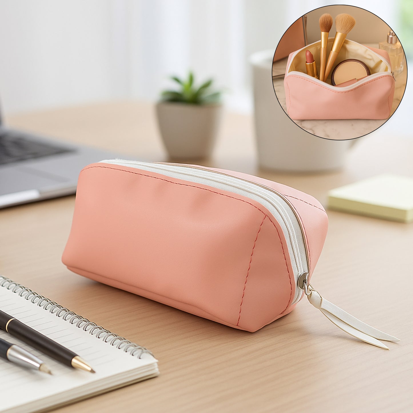 Pu Leather Cosmetic  Pencil Pouch - (1 Pc)