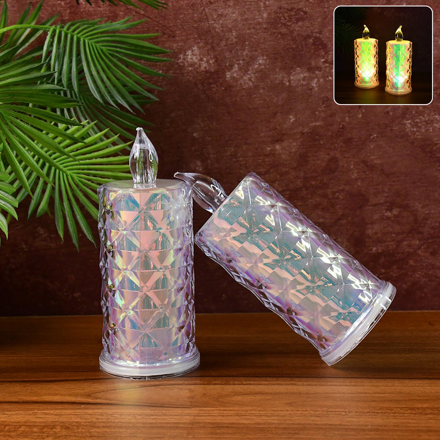 Decorative Led Candle Lights With Holographic Finish (2 Pc  Set)