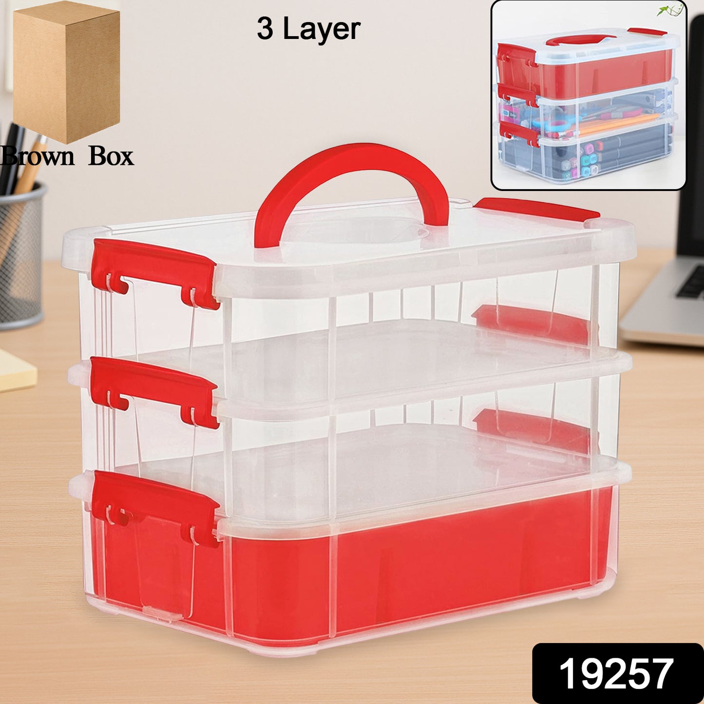 3-layer Multi-purpose Transparent Plastic Storage Carry Box With Handle
