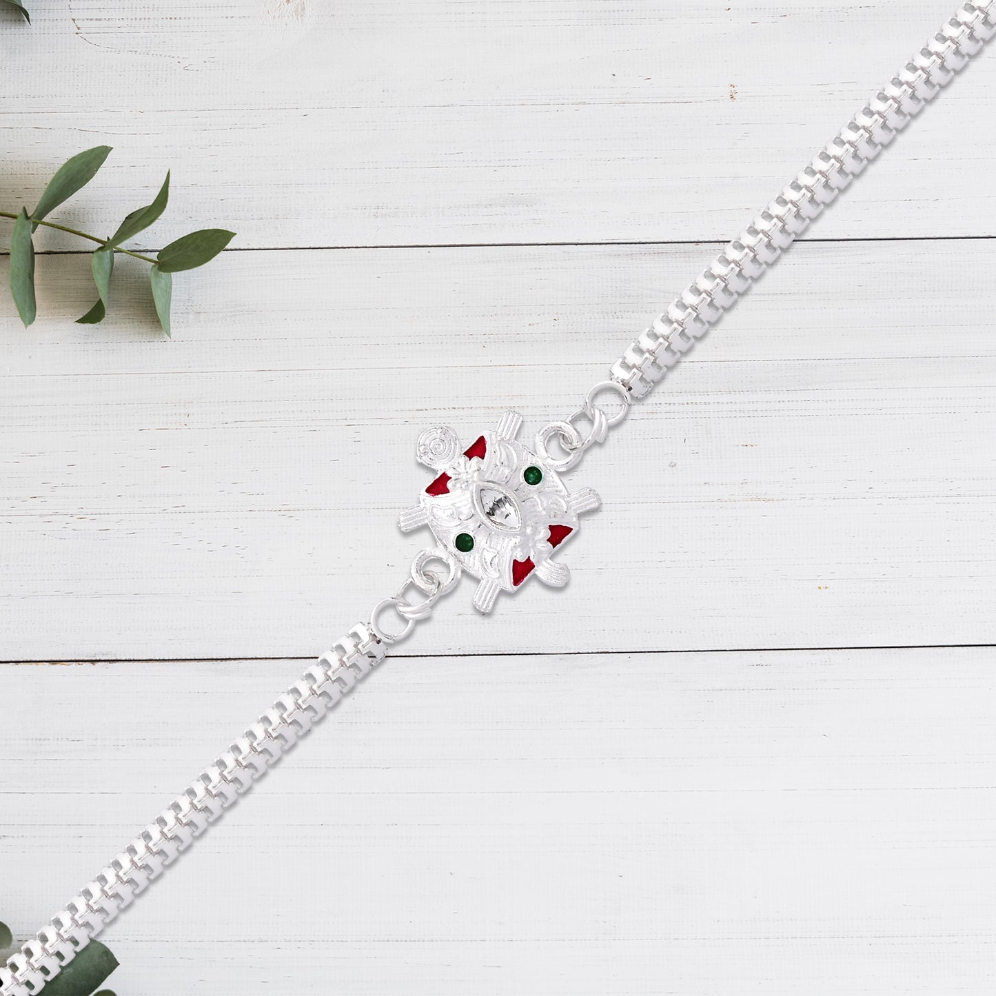 Designer Turtle Rakhi With Silver Finish And Enamel Highlights