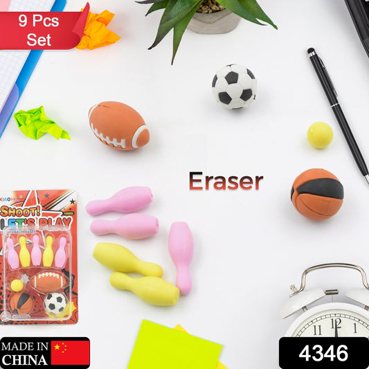 Stationary Kit Fancy  Stylish Colorful Erasers Mini Eraser Creative Cute Novelty Eraser For Children Different Designs Eraser Set For Return Gift Birthday Party School Prize Football  Icecream Set Eraser (9 Pc Set)
