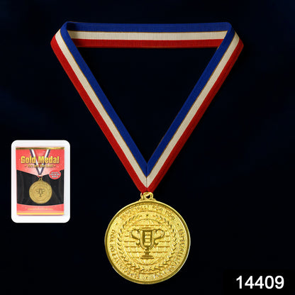 Gold Metal Medal With Tricolor Ribbon (1 Pc)