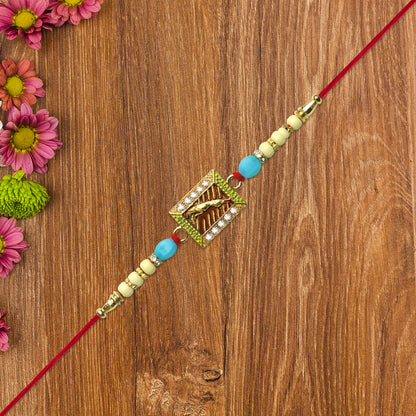 Leaping Deer Rakhi With Stone-studded Frame And Beads