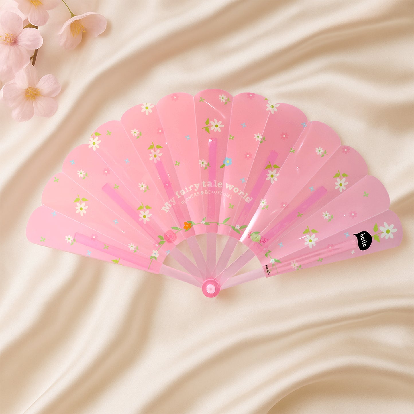 Foldable Hand Fan With Floral Print - (1 Pc)