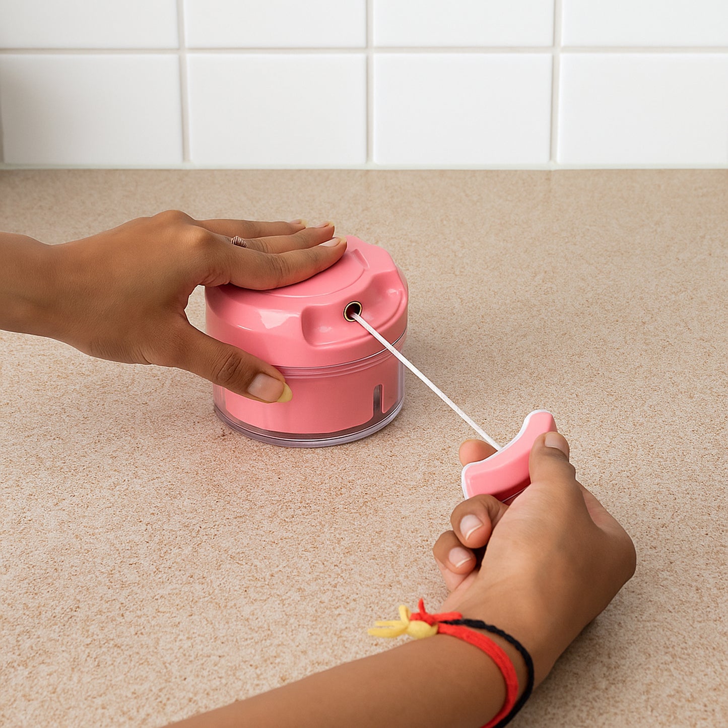 Manual Mini Food Processor Vegetable Chopper Hand Pull String Onion Chopper (1 Pc)