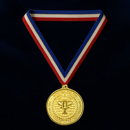 Gold Metal Medal With Tricolor Ribbon (1 Pc)