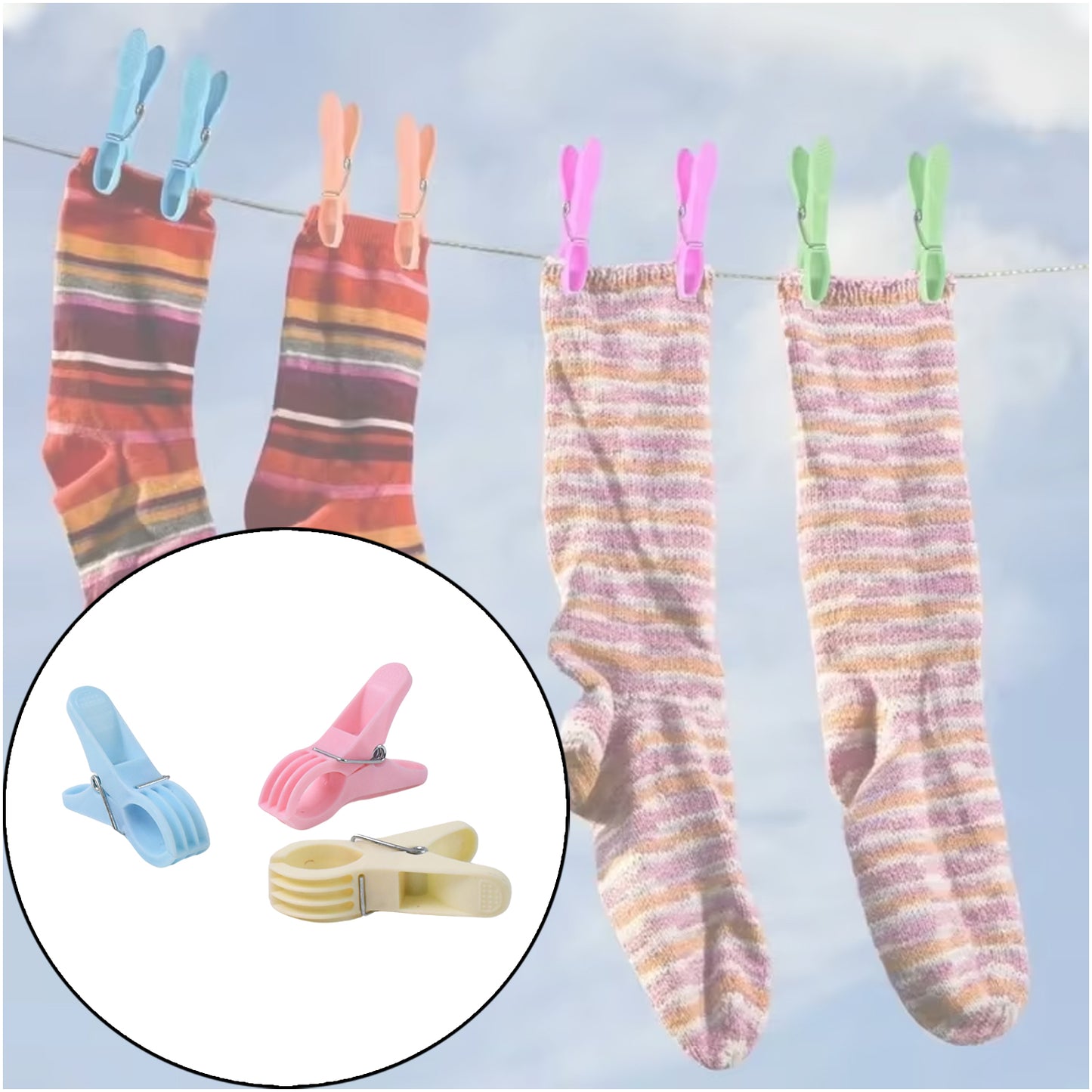 Plastic Cloth Clips (Multicolour) - Pack Of 12