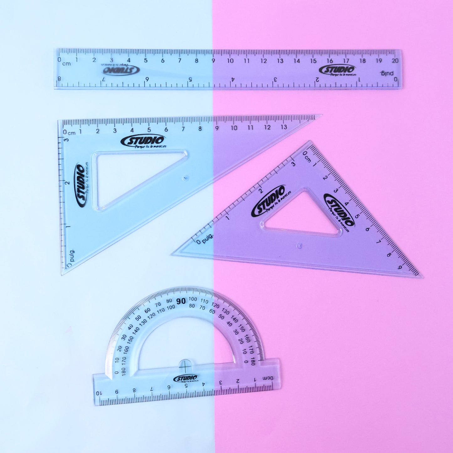 4-piece Transparent Geometry Instrument Set With Ruler